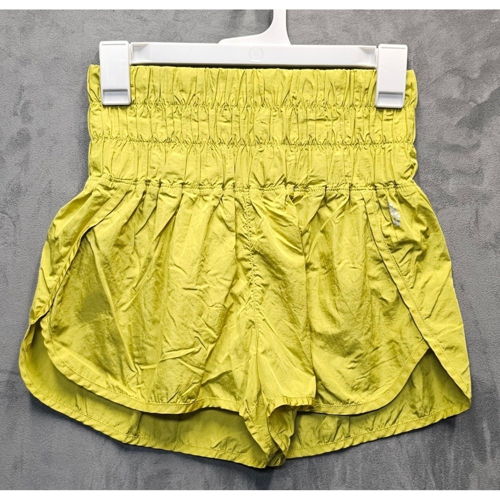 FREE PEOPLE MOVEMENT Way Home Shorts Lime Green High Rise Smocked Waist Small